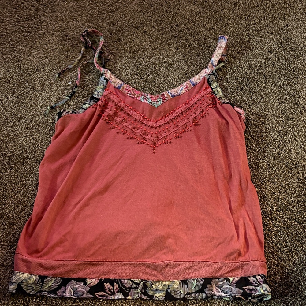 BKE Pink Floral Trim Camisole